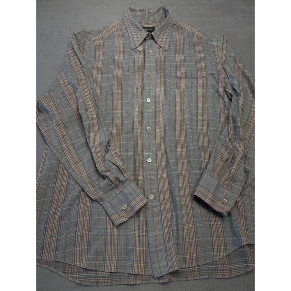 Ermenegildo Zegna Mens XL Plaid Button Down Shirt Made in Italy Rayon